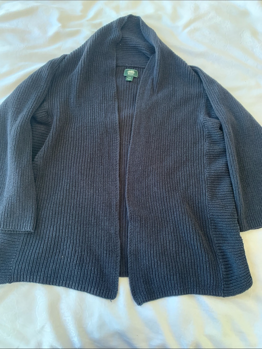 Roots Navy Open-Front Oversized Ribbed Shawl Cardigan